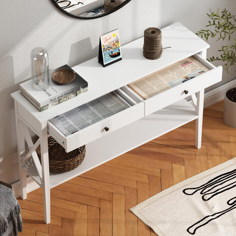 ChooChoo 47" Console Table with Drawers, Narrow Wood Accent Sofa Table Entryway Table with Storage Shelf for Entryway, Front Hall, Hallway, Living ChooChoo