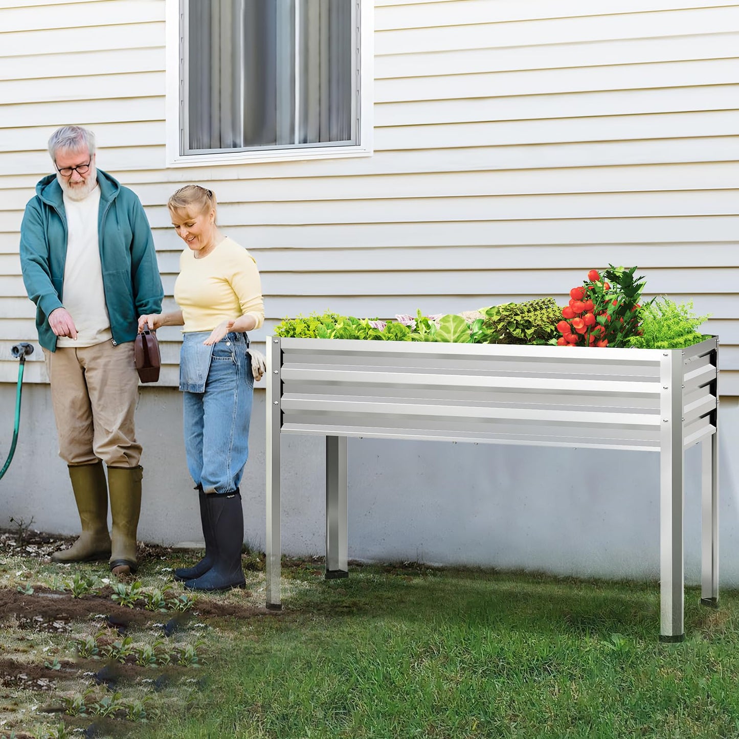 FOYUEE Galvanized Raised Garden Bed with Legs Outdoor Elevated Planter Box Stand Up Metal Flower Beds for Patio Vegetable Herb - WoodArtSupply