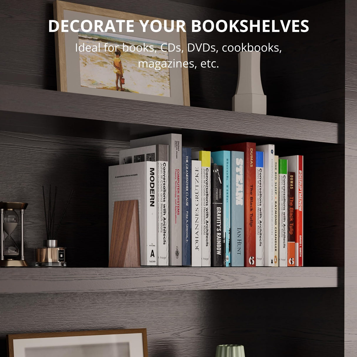 muso wood Book Ends, Handmade Wooden Bookends for Heavy Books, Creative Beveled Bookends for Shelves, Non-Skid Book Ends, Walnut-1Pair muso wood