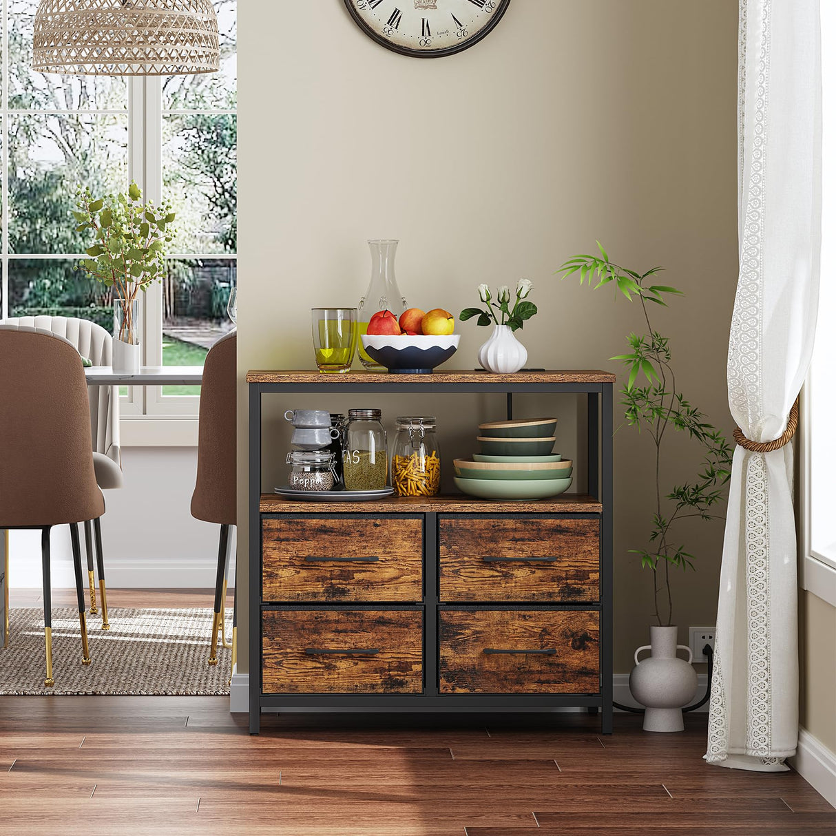 TUTOTAK LED Night Stand with Charging Station, Large Nightstand with USB and Type-C Port, Bedside Table with Cloth Drawers, End Table for Livingroom, Bedroom, Brown TB01BB081L TUTOTAK