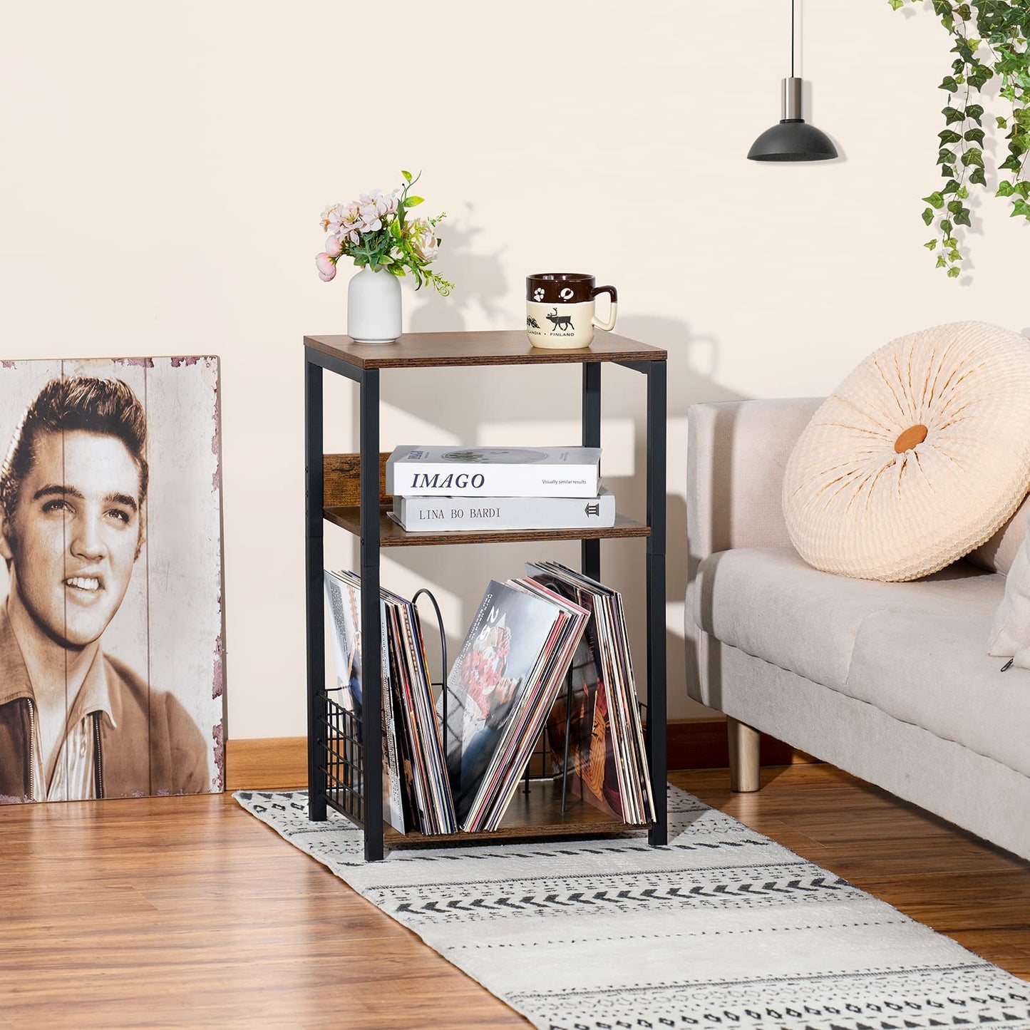 LELELINKY 3 Tier End Table,Record Player Stand with Storage Up to 100 Albums,Turntable Stand for Vinyl,Brown Records Shelf for Living Room Bedroom - WoodArtSupply