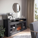 BELLEZE Modern 60" Traditional TV Stand with 18" Electric Fireplace Heater & Media Entertainment Center Console Table for TV up to 65" with Open Storage Shelves & Cabinets - Cayman (Rustic Grey) BELLEZE