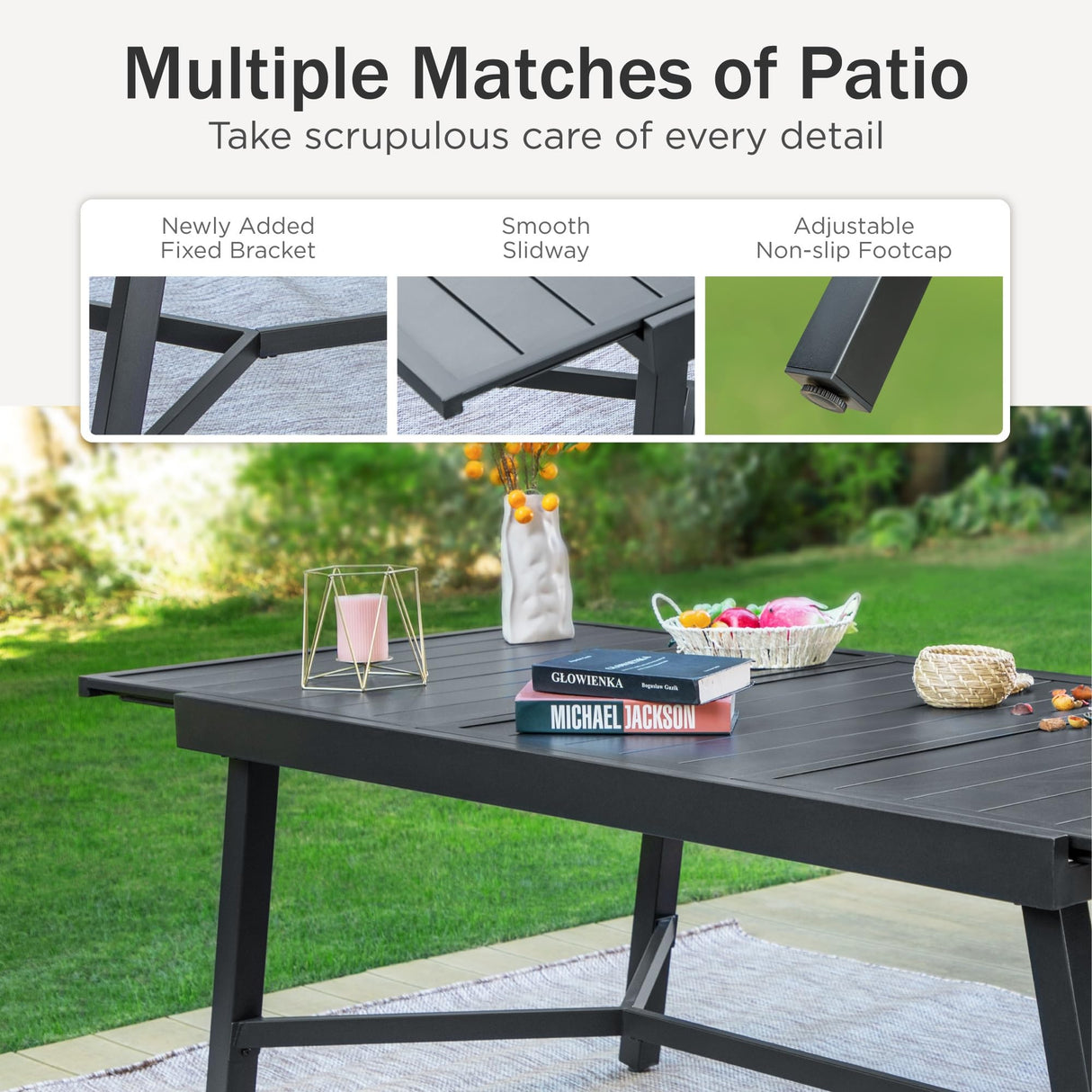 PHI VILLA 9-Piece All-Weather Outdoor Dining Set, Heavy Duty Expandable Metal Table & 8 Swivel Chairs with Cushions, Durable Patio Furniture for Deck, Backyard, Garden PHI VILLA