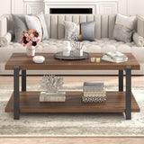FOLUBAN Modern Coffee Table with Storage Shelf, Rustic Wood Center Table for Living Room, Walnut FOLUBAN