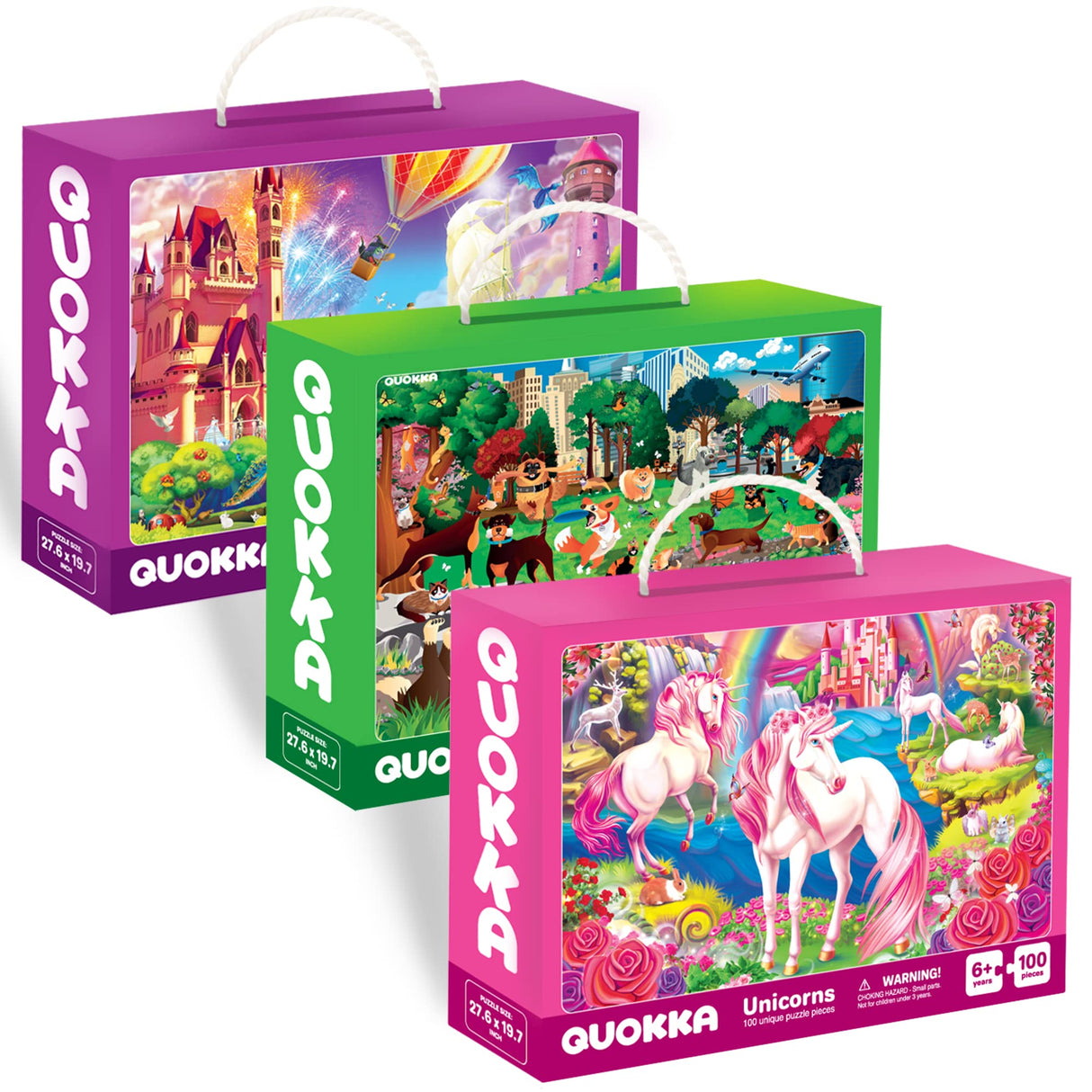 QUOKKA 100 Piece Puzzles for Kids Ages 8-10 – 3XSET Puzzles for Kids Ages 4-6 – Search & Find Mermaids Unicorns Kid Activities Included for 5-8 Year Old – Toddler Learning Toy Game Gift for Girls QUOKKA