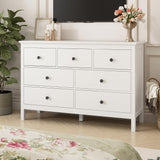 LYNSOM White Dresser for Bedroom, 7 Wide Drawer Deep Dresser with Metal Handles, Wood Dressers & Chests of Drawers for Hallyway, Entryway LYNSOM