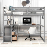 Harper & Bright Designs Grey Full Size Loft Bed with Desk, Storage Drawers, and Shelves Harper & Bright Designs