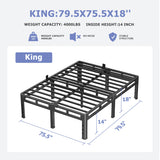 NKZ 18 Inch King Size Bed Frame, Metal Bed Frame & Box Spring 2 in 1 Platform with Round Corner Legs, 4000Lbs Heavy Duty Metal Frame, Mattress Slide Stopper, Headboard Hole, Noise-Free, Easy Assembly NKZ