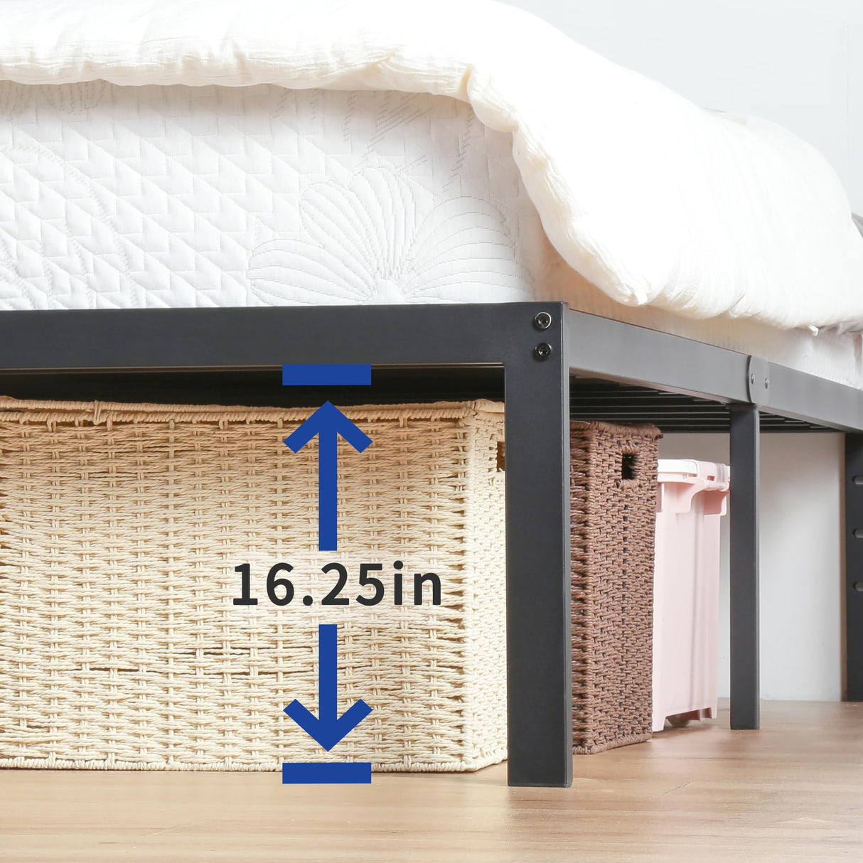 Olee Sleep 18 Inch Heavy Duty Steel Slat Anti-Slip Support, Easy Assembly Platform Bed Frame, Noise Free Steel Mattress Foundation, Maximum Storage, No Box Spring Needed, Black, Queen Size Olee Sleep