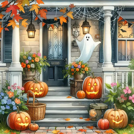 Fall Pumpkin Ghost Leaf Diamond Painting Kits for Adults,5D Winter Diamond Art Kits for Adults Beginners,DIY Full Round Drill Diamond Dot Painting Gem Art Kits for Adult,Home Wall Decor 13.8x13.8 Inch LKHMVCA