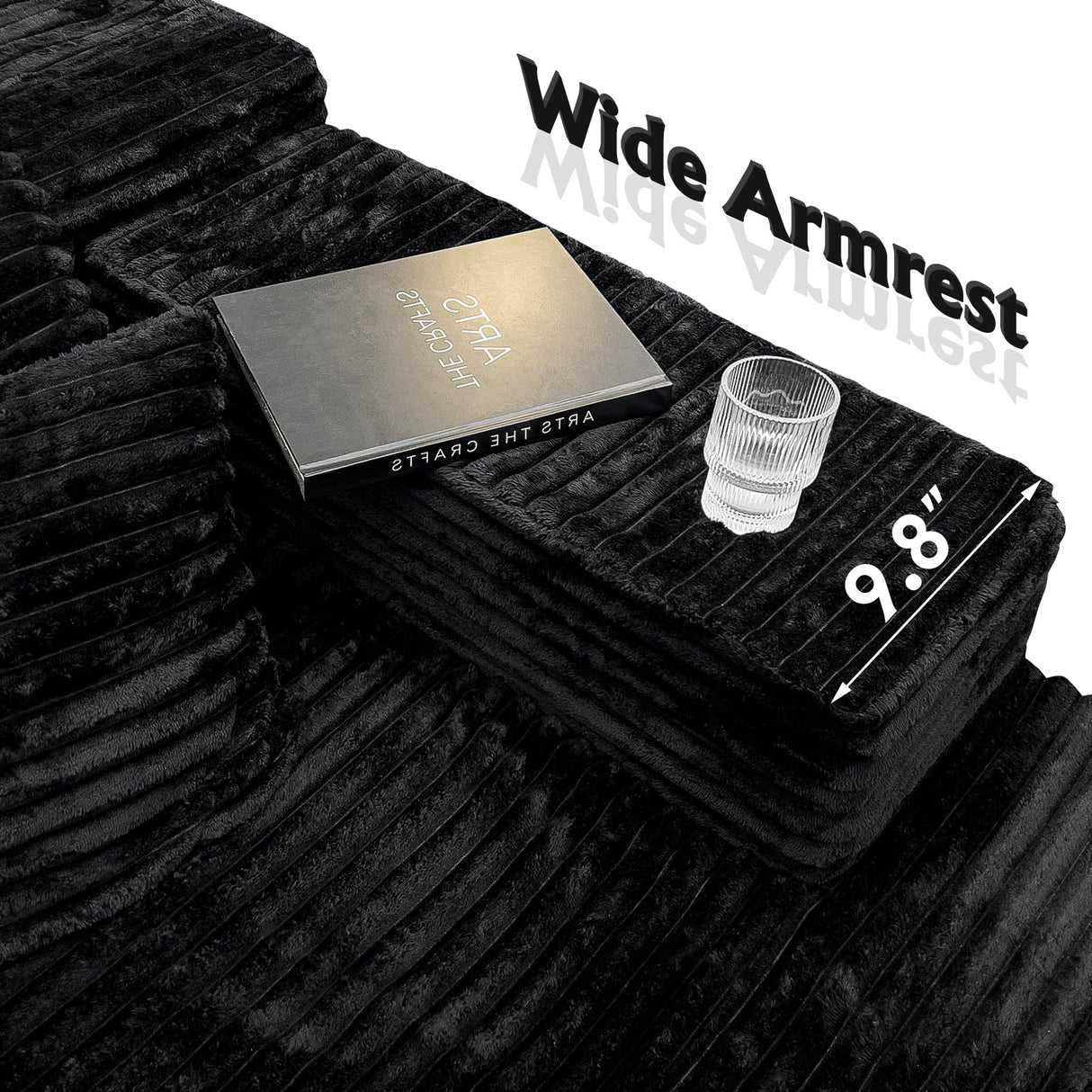 Boneless Modular Sectional Sofa, Cloud Couch with Right Facing Chaise, Oversized Deep Seat, L-Shaped, Soft Corduroy Fabric, Sectional Couch for Living Room -Black NMXUXMN