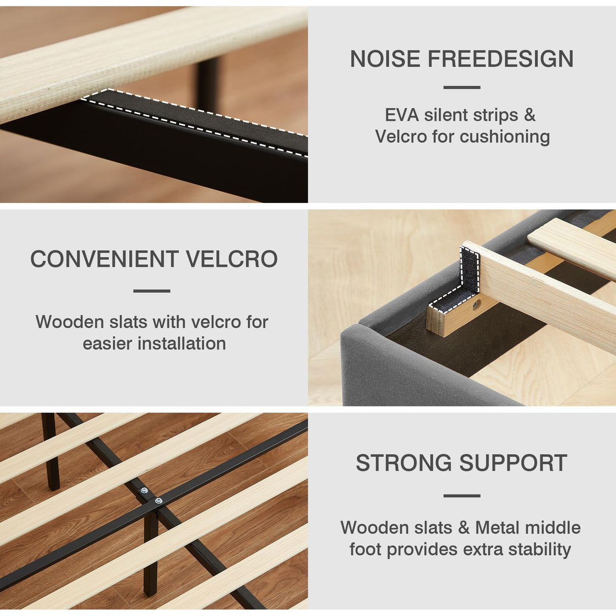 VECELO Dark Grey Upholstered Full Bed Frame with Adjustable Headboard, LED Lights & Integrated Charging Station VECELO