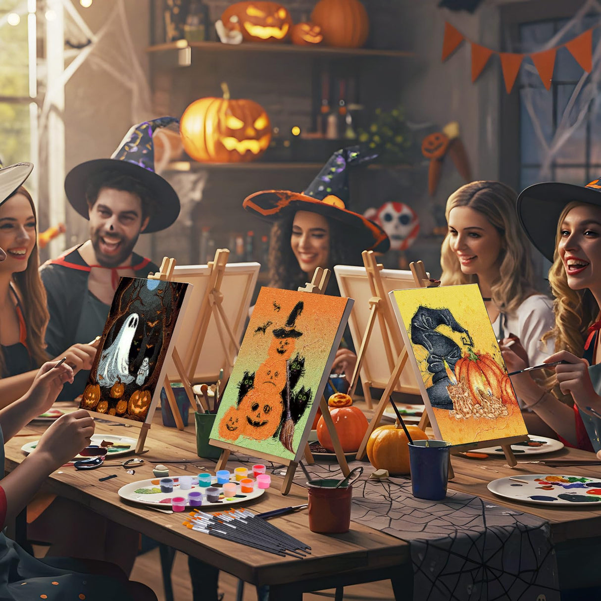 Dinifee 6 Pack Pre Drawn Canvas for Painting Pre Printed Canvas Kit 8 x 10 Inch Stretched Cotton Paint and Sip Set for Adults Couple Party Date Night(Halloween) Dinifee