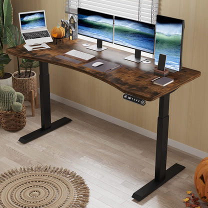 BUNOEM Dual Motor 63x30 Height Adjustable Electric Standing Desk,Height Stand Up Computer Desk,Sit and Stand Home Office Desk with Splice Board,(Rustic Brown Top, Black Frame) - WoodArtSupply