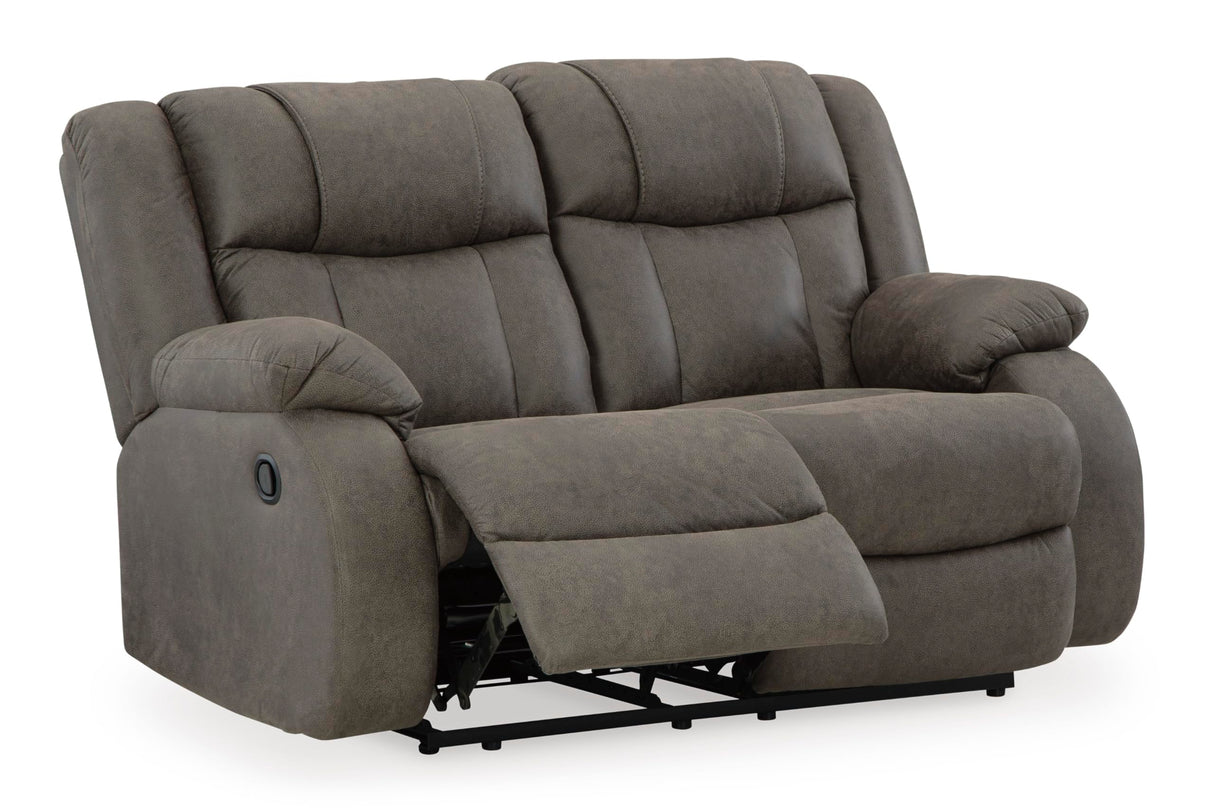 Signature Design by Ashley First Base Contemporary Faux Leather Manual Reclining Loveseat, Gray Signature Design by Ashley