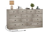 GarveeHome 12 Drawer Dresser for Bedroom, 61 Inch Wood Dresser with Power Outlet, Wide Chest of Drawers for Living Room, Hallway, Tall Dressers with Smooth Metal Rail, Large Storage, Antique Oak Garveehome