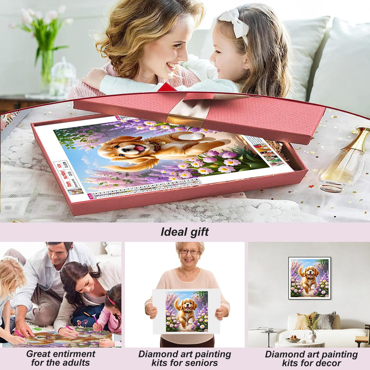 Acudotr Diamond Painting Kits for Adults, 5D DIY Dog Diamond Art Kits for Beginners, Full Drill Diamond Painting Kits for Home Wall Decor, 12x12 Inch Acudotr