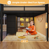 BTHFST Twin Loft Bed for Kids, Low Loft Bed Twin Size with 9 Storage Dresser, LED Lights, 2 Storage Shelves & Stairs, Metal Black Bed with Safety Guardrail for Young Teens, Space Saving, Black BTHFST