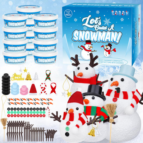 12 Pack Christmas Craft, DIY Snowman Kit for Kids, Build a Snowman Kit Indoor Decorations, Creative Kids Air Dry Modeling Clay, Xmas Activities Snowman Making Kit Toys for Holiday Favor Supplies EOBOH