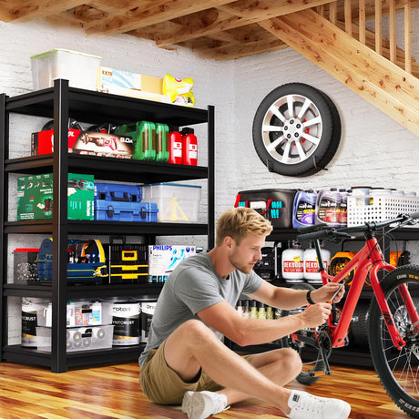RPGHJJ 59" W Garage Shelving Heavy Duty Garage Storage Shelves Metal Shelving Unit 5T Adjustable Industrial Utility Shelf 3000LBS Black Organization Rack for Warehouse Storage,72" H x 59" W x 20" D RPGHJJ
