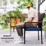 Outsunny Wicker Outdoor Dining Chairs Set of 2, Stackable PE Rattan Patio Dining Chairs with Cushions and Acacia Wood Armrests for Deck, Garden, 353 LBS Capacity, Navy Blue Outsunny