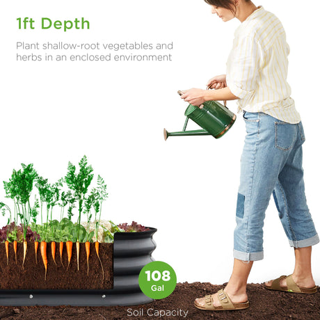 Best Choice Products 8x2x1ft Outdoor Metal Raised Garden Bed, Oval Deep Root Planter Box for Vegetables, Flowers, Herbs, and Succulents w/ 108 Gallon Capacity - Charcoal Best Choice Products