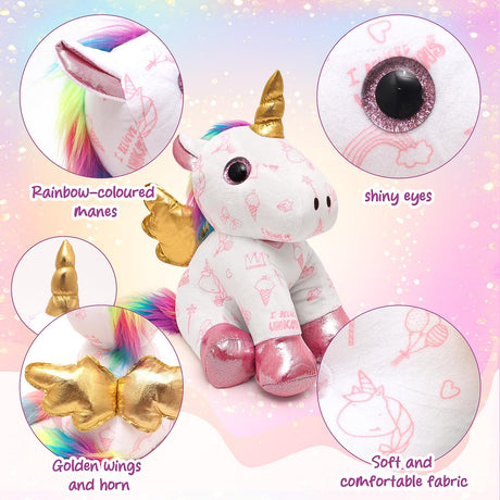 HAPGFS Unicorn Plush and Coloring Book Gift Set, Kids Arts and Crafts Soft DIY Doodle Dolls, Stuffed Animal Toys for Girls Age 3 4 5 6 7 8 Birthday Christmas HAPGFS