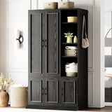 LIKIMIO Armoire Wardrobe Closet 70" H, 5 Doors Bedroom Wooden Wardrobe with 4 Storage Shelves and Hanging Rod, Clothing Storage Cabinet Organizer Combination, Black LIKIMIO