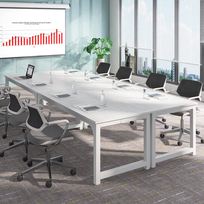 Tribesigns 6FT Conference Table, 70.86" W x 31.49" D Meeting Room Table Boardroom Desk for Office Conference Room, Splicing Board with Metal Frame, White - WoodArtSupply