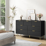 LYNSOM Dresser for Bedroom, Modern 7 Drawer Black Dresser with Metal Handles and Wide Drawer, Wood Chest of Drawers for Living Room LYNSOM