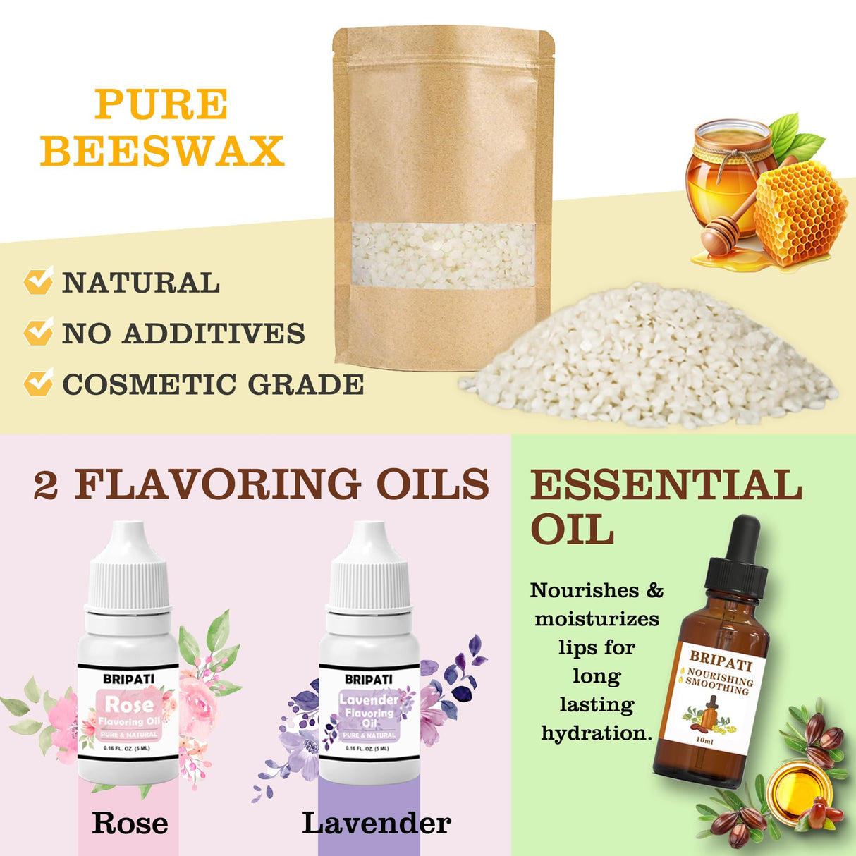 BRIPATI DIY Lip Balm Making Kit for Adults to Make Your Own Moisturizing Lip Balms with Natural Beeswax, Lip Base Oil, Essential Oil, Empty Lip Balm Tubes Jars, Birthday Christmas Mother’s Day Gift BRIPATI