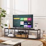 VECELO TV Stand with Power Outlets for Televisions up to 80Inch, 70" Media Entertainment Center with Charging Station 3-Tier Open Storage Shelves with Metal Frame for Living Room/Bedroom，Black VECELO