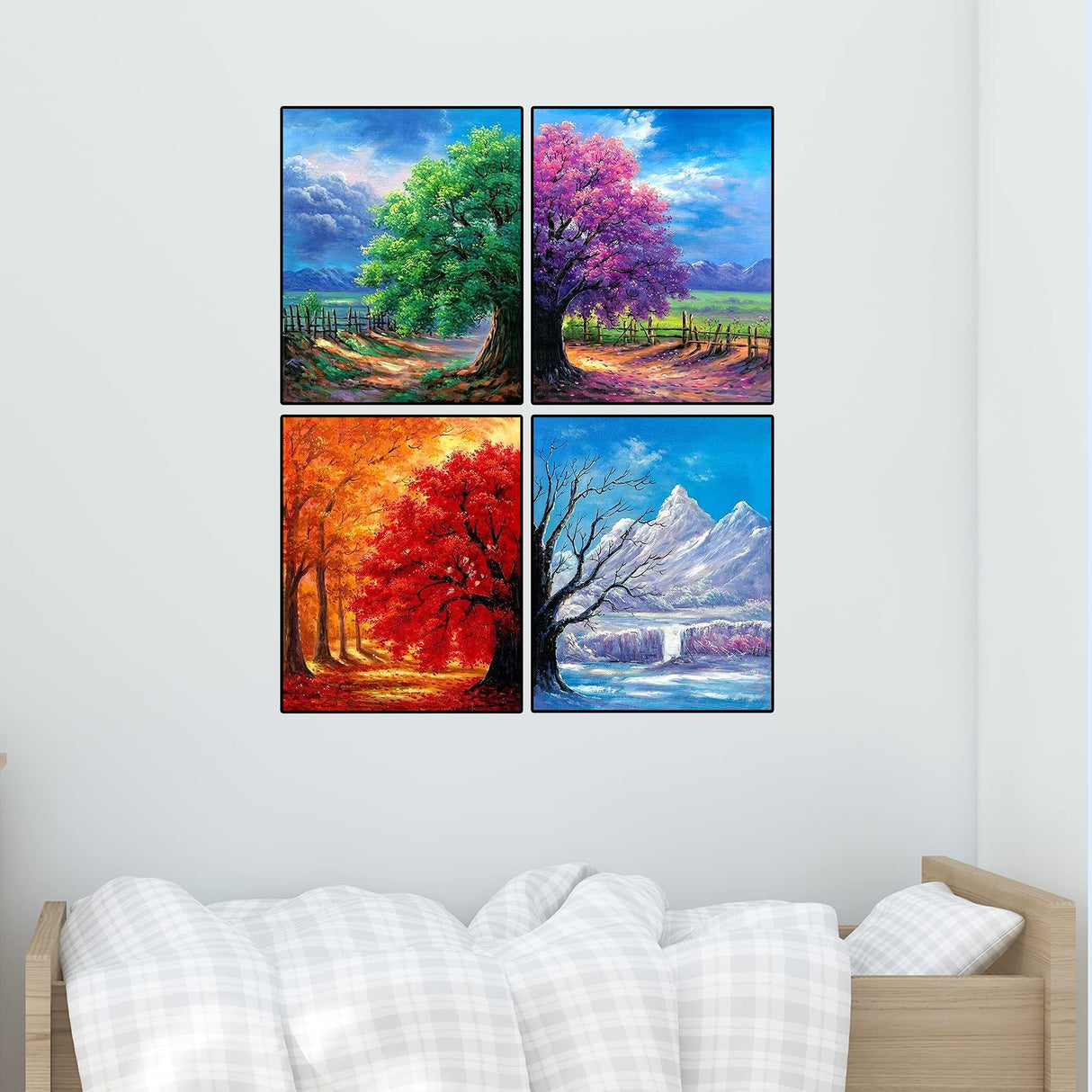 Muzagroo Art 4 Pack 5D Diamond Painting Kits for Adults DIY Diamond Art Kits 4 Seasons Trees Wall Art for Living Room Adults Crafts Diamond Dot Gem Art Kits for Beginners Muzagroo Art
