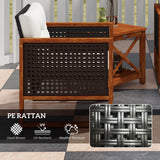 Outsunny 3 Pieces Patio Bistro Set Wooden with Cushions, PE Wicker Patio Furniture Outdoor for Porch, Backyard, Garden, Brown Outsunny