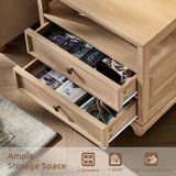 Joaxswe Farmhouse Nightstand with Charging Station, 24" Wide End Table with 2 Drawers, Natural Dresser for Bedroom, Bed Side Table Chest of Drawers Cabinet,Wood Night Stand for Living Room, Closet Joaxswe