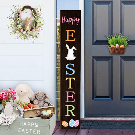 Easter Welcome Porch Sign Decor Bunny Rabbit Wooden Hanging Sign Door Porch Standing Decorative Signs Plaques for Front Door Farmhouse Outdoor Indoor Welcome Sign Wall Craft Decor 47.2"H ARKUKT