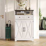 Maupvit 5-Tier Shoe Cabinet with Doors & 2 Drawers, Farmhouse Storage Cabinet with Adjustable Shelves, Wooden Freestanding Shoe Rack Organizer Cabinet for Entryway, Foyer, Hallway, Living Room, White Maupvit