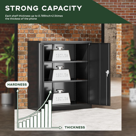 Greenvelly Metal Storage Cabinet, 36" Locking Storage Cabinet with Doors and Shelves, Lockable Storage Cabinets for Home Office, Utility Locker Cabinet, Steel Garage Cabinet with 2 Keys, Black Greenvelly