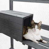Large Stylish Wooden Catio Outdoor Cat Enclosure Cat Cage & Run Enclosures Indoor Kitty Window Cage with Waterproof Roof, 7 Platforms & 2 Resting Box, UV Resistant, 62.4" L x 32.4" W x 70" H (Grey) Generic