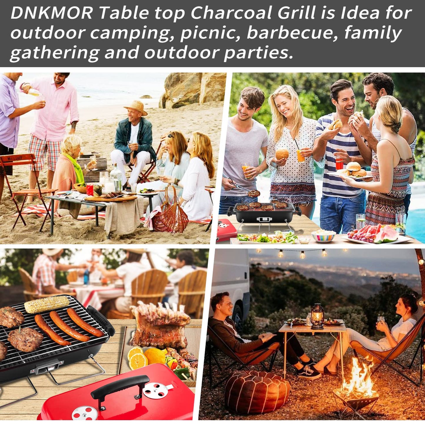 Portable Charcoal Grill, Tabletop Outdoor Barbecue Smoker, Small BBQ Grill for Outdoor Cooking Backyard Camping Picnics Beach by DNKMOR RED