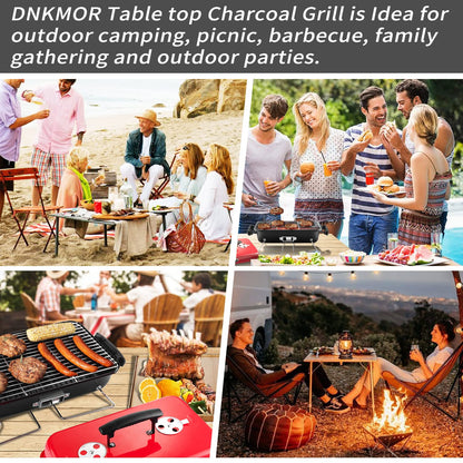 Portable Charcoal Grill, Tabletop Outdoor Barbecue Smoker, Small BBQ Grill for Outdoor Cooking Backyard Camping Picnics Beach by DNKMOR RED