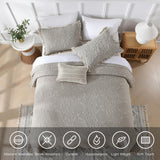 HORIMOTE HOME Beige Ruffled Quilt Queen Size, Stone-Washed Microfiber Lightweight Crinkled Farmhouse Rustic Shabby Chic Bedding Set, 3 Pieces Reversible Bedspread with Pillow Shams for All Season HORIMOTE HOME