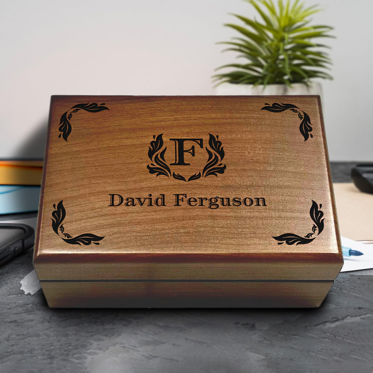 Personalized Wooden Box for Husband, Engraved Keepsake Box for Men, Birthday Gift for Boyfriend, Custom Initials, Men's Accessory Organizer Generic