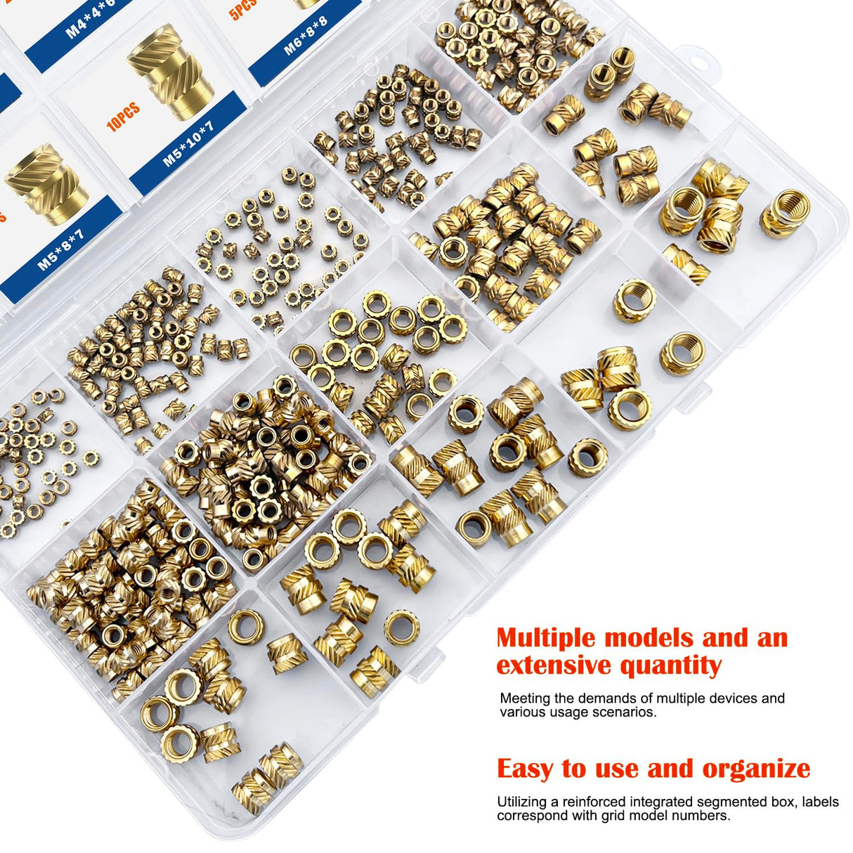 Ktehloy 400Pcs Threaded Inserts, M2 M2.5 M3 M4 M5 M6 Female Thread Metric Knurled Nuts Assortment Kit, Brass Heat Set Insert for Plastic and 3D Printing Components Ktehloy