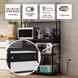 Chnnmbrn Kitchen Bakers Rack with Baskets and Power Outlet,5-Tier Kitchen Utility Storage Shelf with Hooks, Microwave Oven Stand Rack,Vintage Grey Free Standing Kitchen Shelf Chnnmbrn