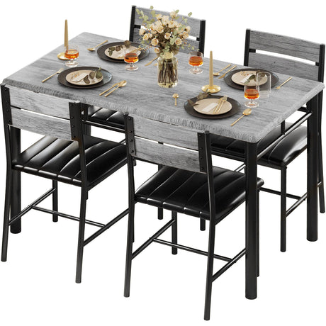 IRONCK Dining Table Set for 4, Wood Kitchen Table with Upholstered Chairs for Kitchen Room and Small Spaces, Grey IRONCK