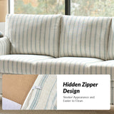 HULALA HOME 81" Farmhouse Couch with Stripe Pattern, 3 Seater Sofa with Solid Wood Legs and Rolled Wide Armrests, Comfy Upholstered Sofa with Nailhead Trims, FSC Certified, Blue HULALA HOME