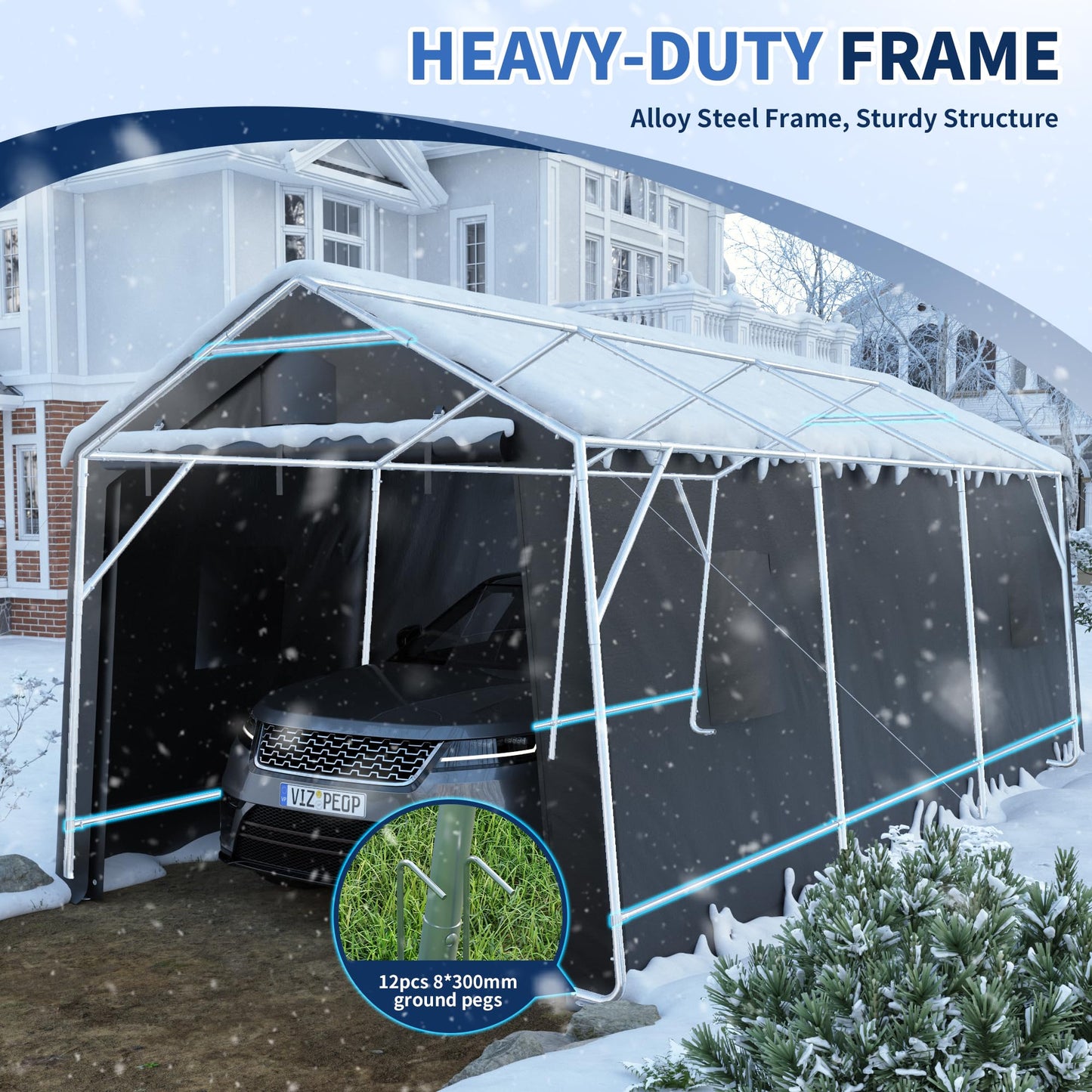 VONZOY Carport 10'×20' Heavy Duty,Car Canopy Portable Garage with Roll-up Zipper Door,Thick Shelter Storage Canopy Tent with All-Steel Metal Frame,Sunshade,Waterproof, for Car,Truck,SUV