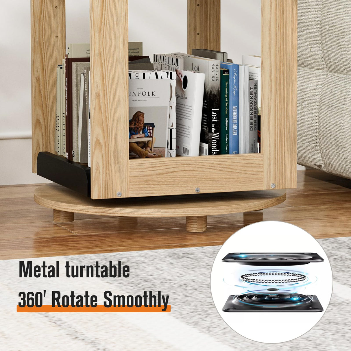 PulSpeed 360° Rotating Bookshelf 59" Tall - 4-Tier Solid Beech Wood & Iron Shelf DIY Pegboard, Anti-Tip Design Heavy Duty Storage for Small Space/Office/Living Room/Nursery/Apartment/Kid's Room PulSpeed