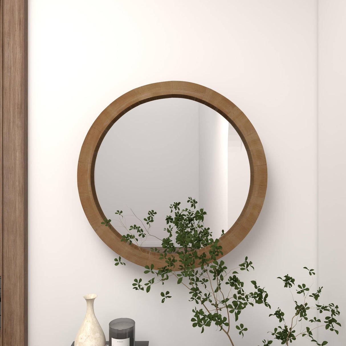 Deco 79 Wood Room Wall Mirror Entryway Mirror, Wall Mounted Mirror 24" x 3" x 24", Brown Deco 79